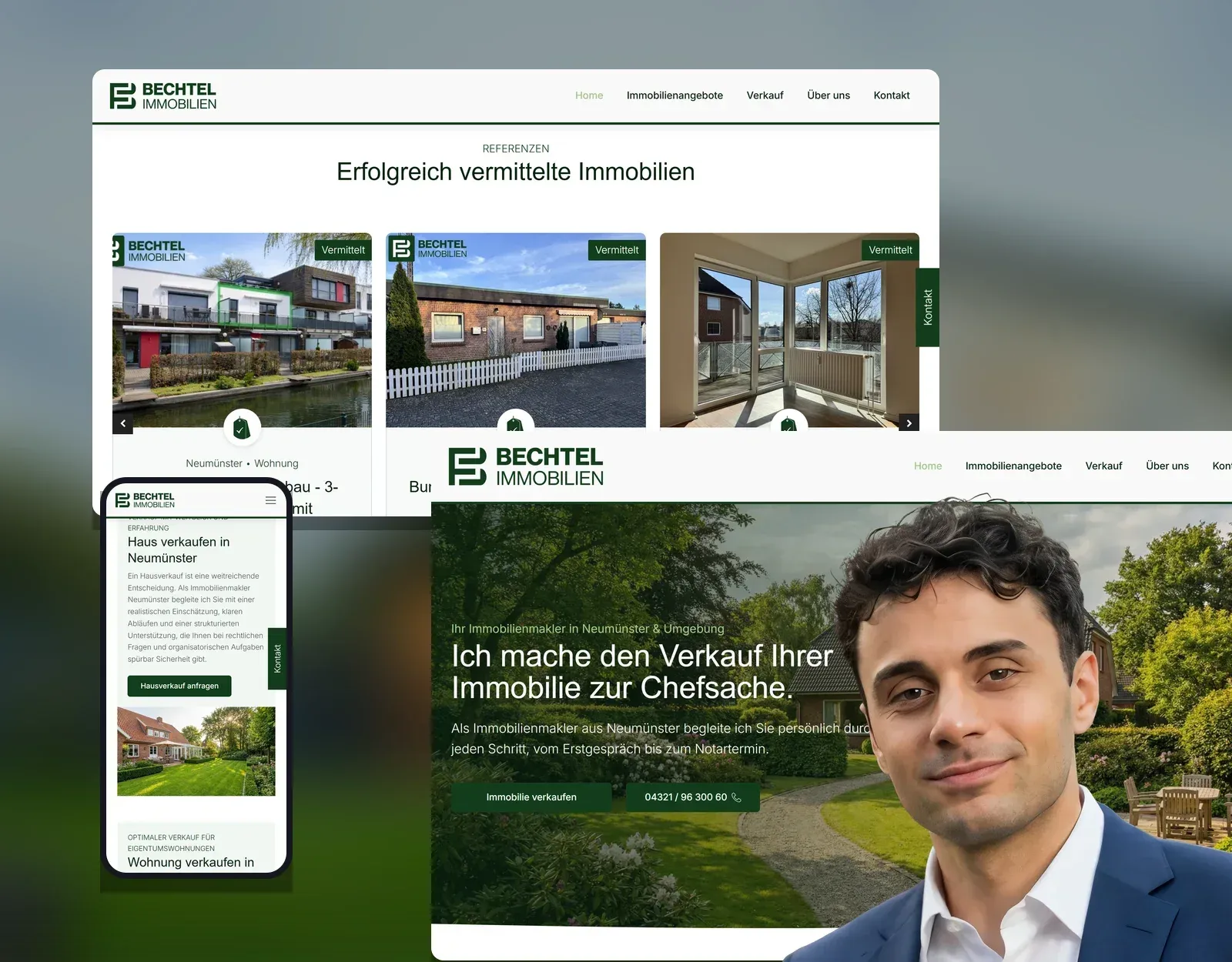 Felix Bechtel vor der Website von Bechtel Immobilien