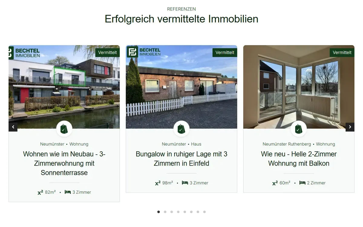 Referenzseite von Bechtel Immobilien mit vermittelten Objekten