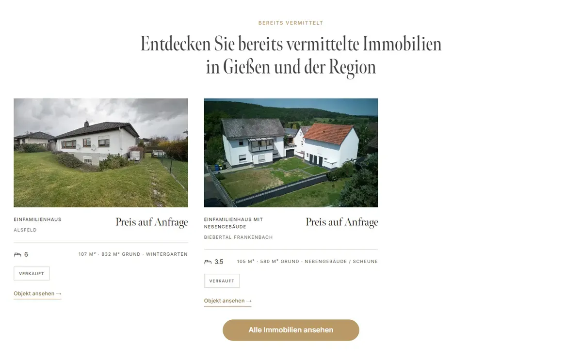 Vermittelte Objekte auf der Website von Kubik Immobilien